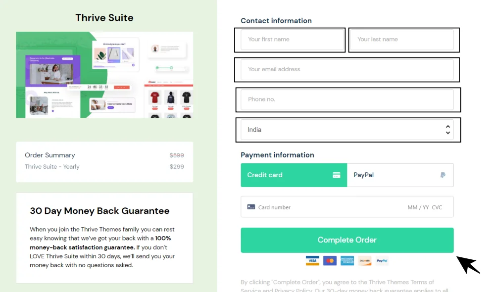 Thrive Themes Black Friday order